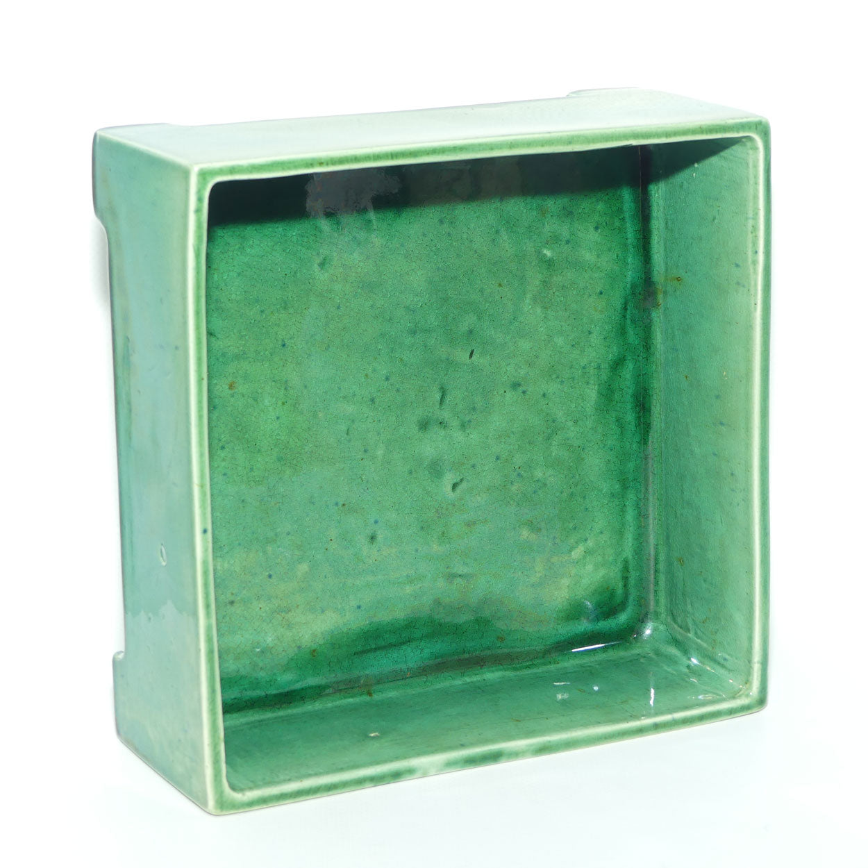Australian Pottery | Harvey School Queensland Large Green Handkerchief flat box | signed Seal