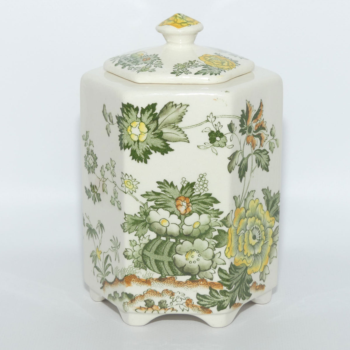 Masons Ironstone Green Henley pattern Hexagonal tea caddy