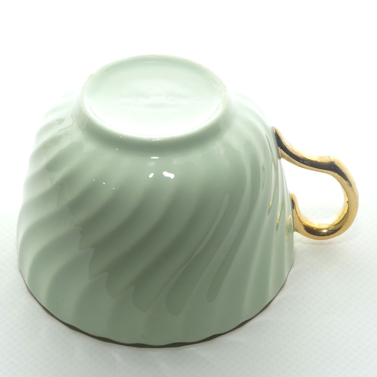 Minton Bone China Sage Green tea trio with Gilt Trim | Swirl design