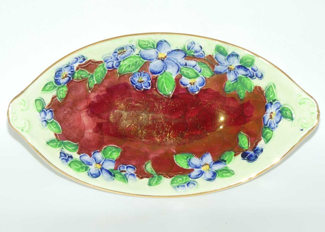 Maling Embossed Lustre Floral oval bowl | Rouge and Green