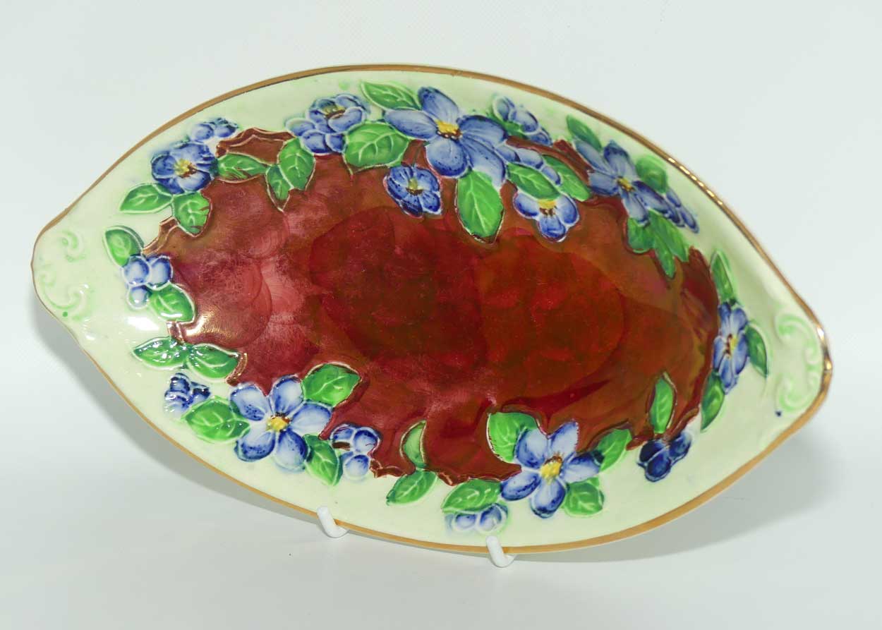 Maling Embossed Lustre Floral oval bowl | Rouge and Green