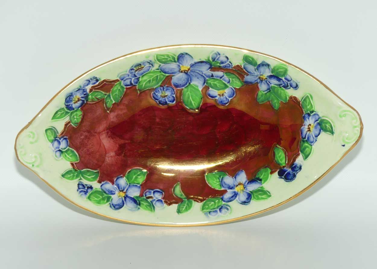 Maling Embossed Lustre Floral oval bowl | Rouge and Green