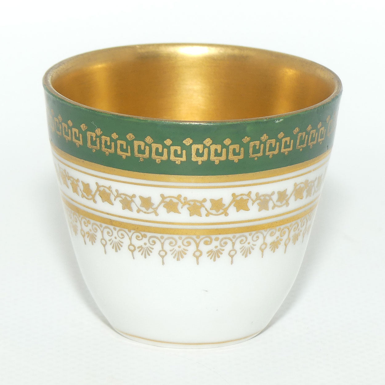 Fine demi tasse duo | Green trim with Gilt Overlay and Gilt Interior