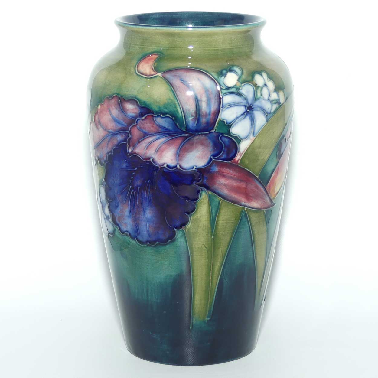 Walter Moorcroft Orchid on Light Green transition to Blue Ground vase | 21cm