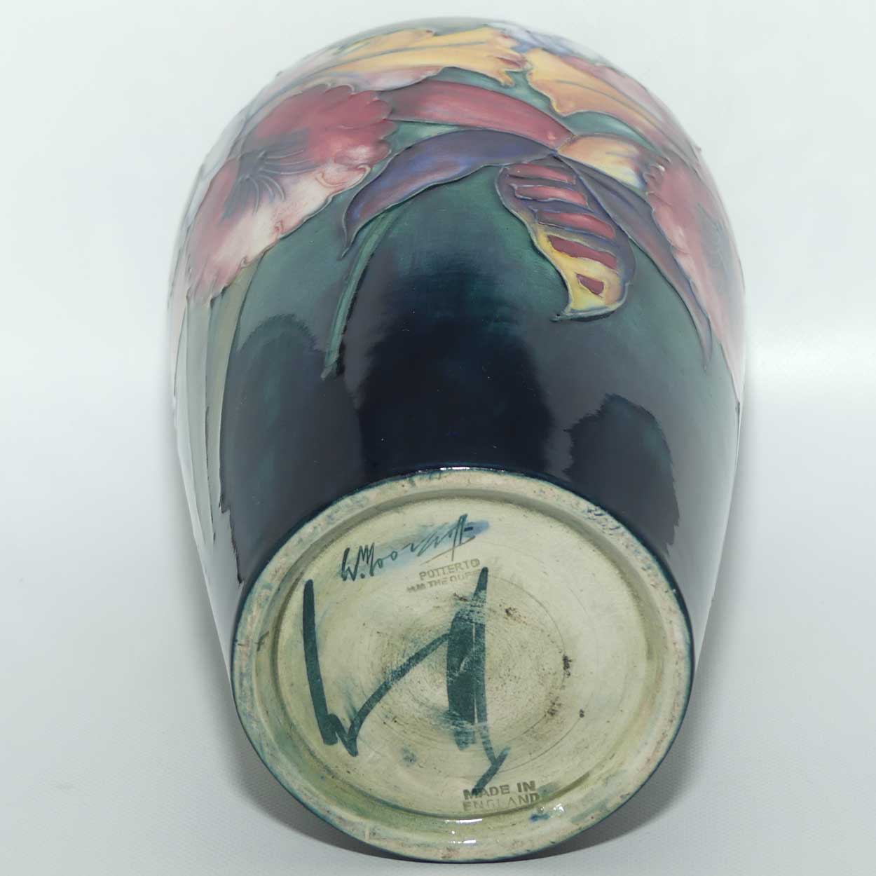 Walter Moorcroft Orchid on Light Green transition to Blue Ground vase | 21cm