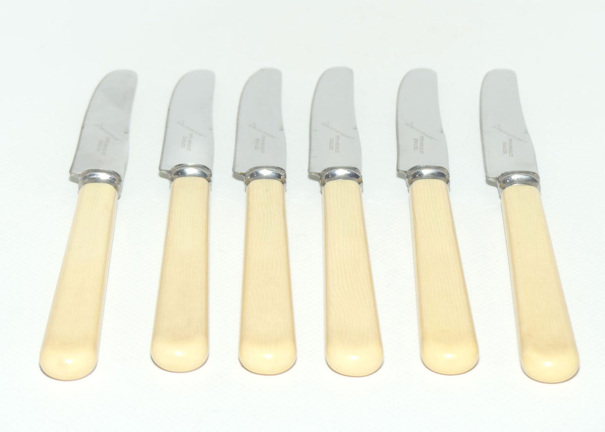 Set of 6 Grosvenor Firth Brierly Stainless | Faux Bone Handle Knives | Serated | 21cm