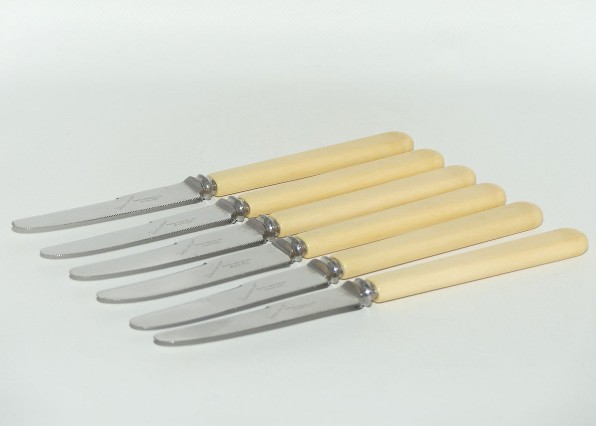 Set of 6 Grosvenor Firth Brierly Stainless | Faux Bone Handle Knives | Serated | 21cm