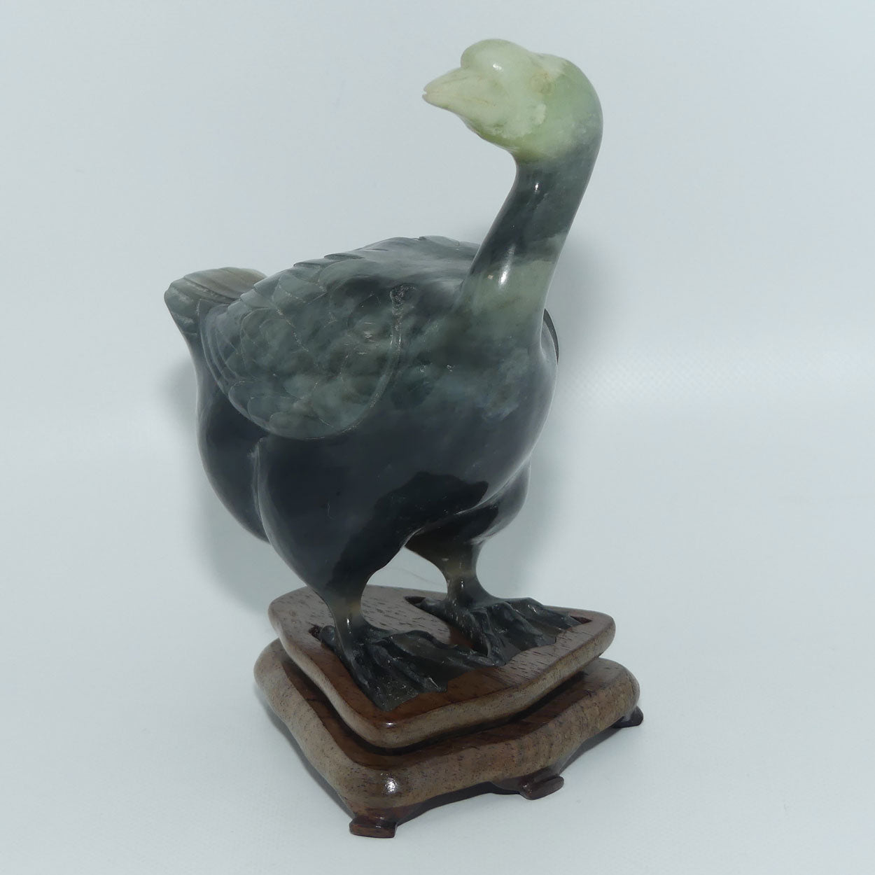 Mid 20th Century Chinese Nephrite Green Jade Guinea Fowl on stand