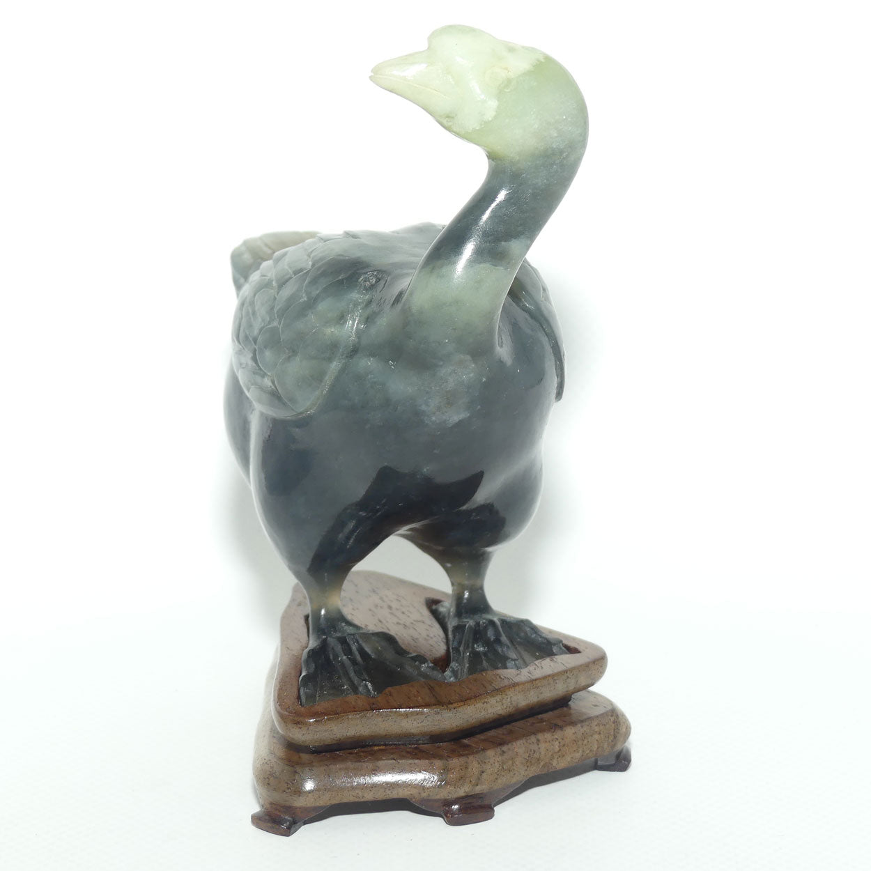 Mid 20th Century Chinese Nephrite Green Jade Guinea Fowl on stand