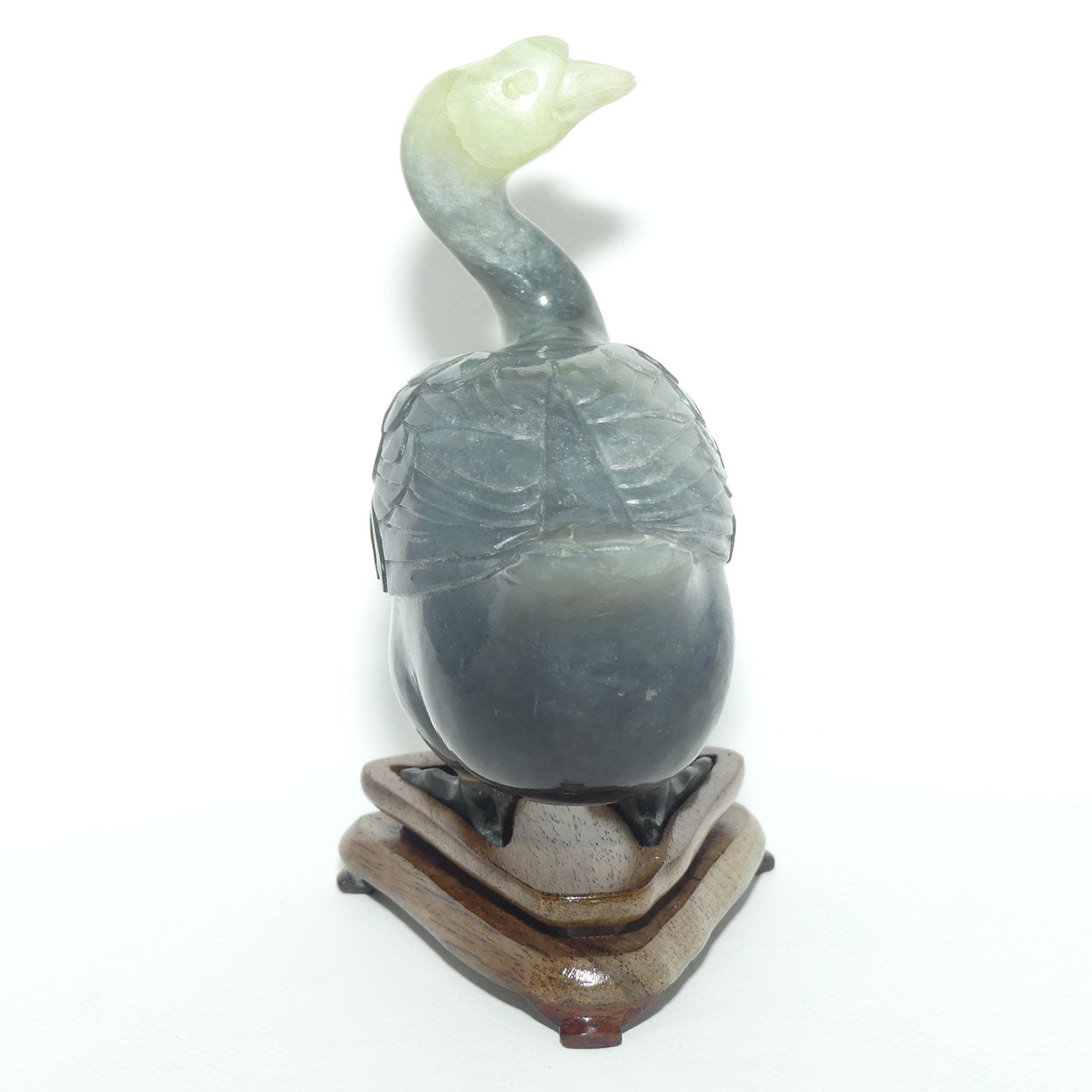 Mid 20th Century Chinese Nephrite Green Jade Guinea Fowl on stand
