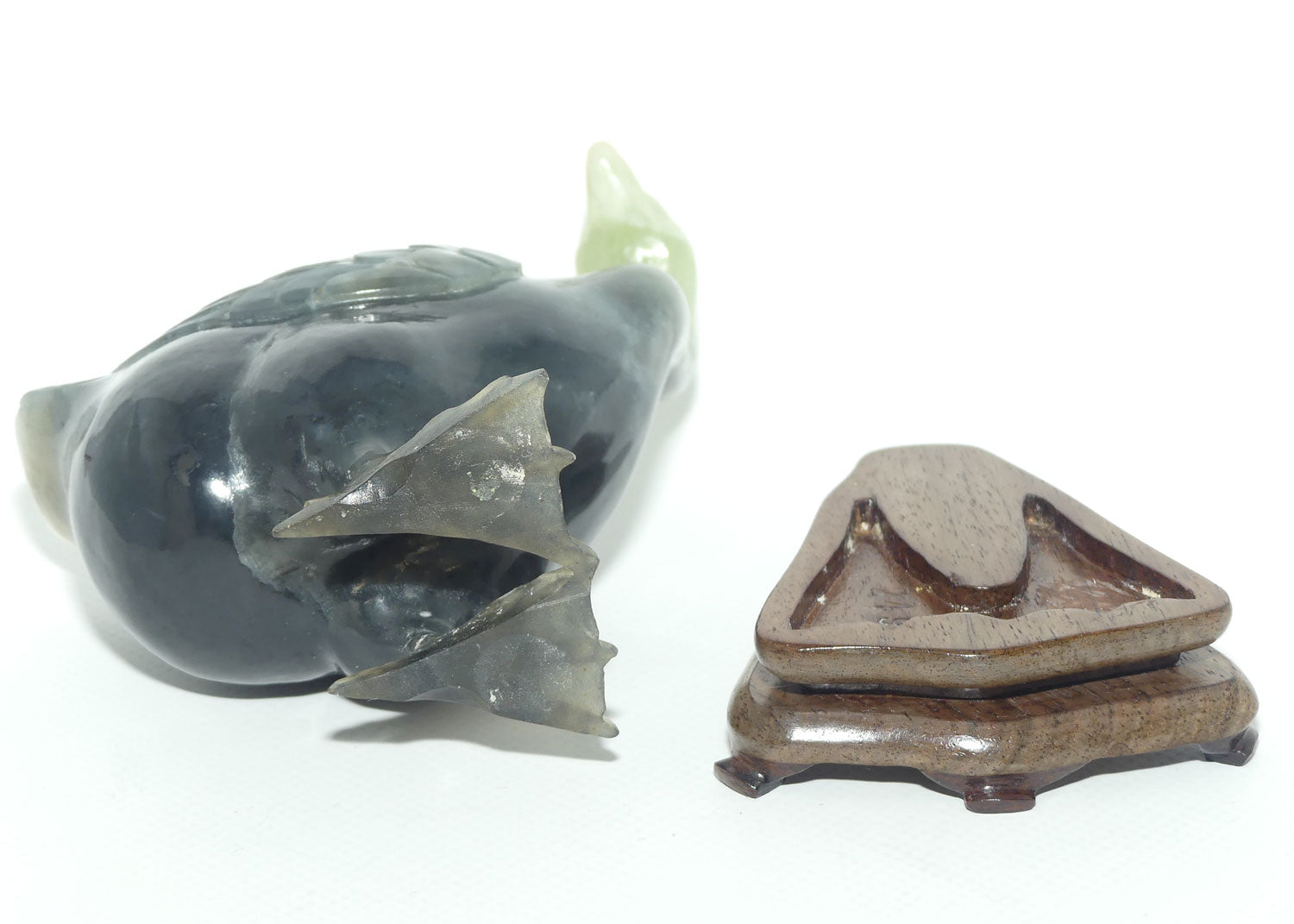 Mid 20th Century Chinese Nephrite Green Jade Guinea Fowl on stand