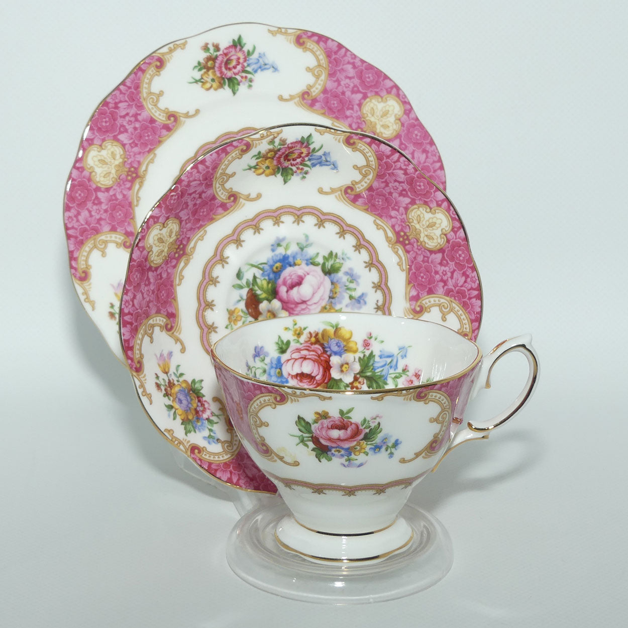 Royal Albert Bone China Lady Carlyle trio | Pink | Malvern | early stamp