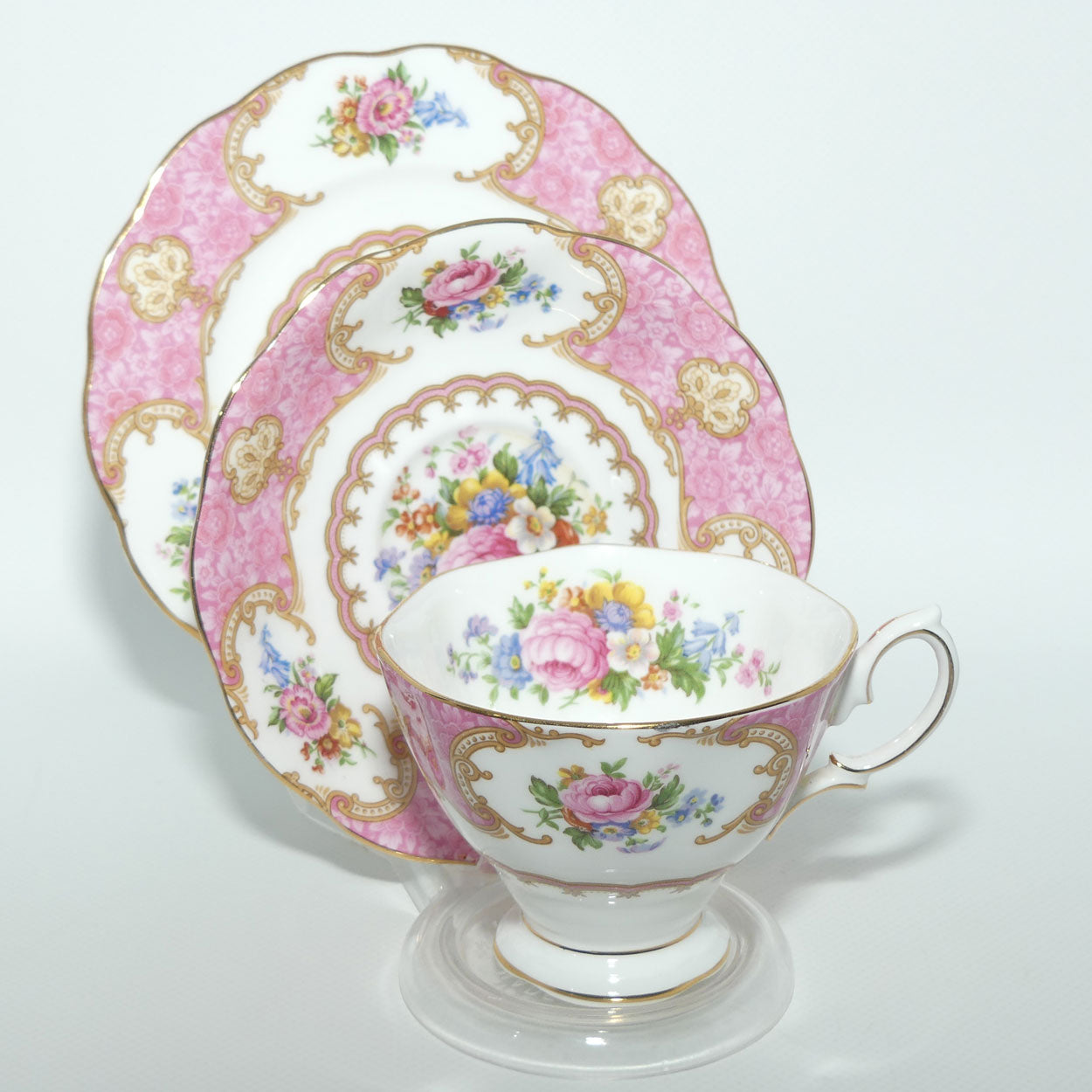 Royal Albert Bone China Lady Carlyle trio | Pink | Malvern | early stamp