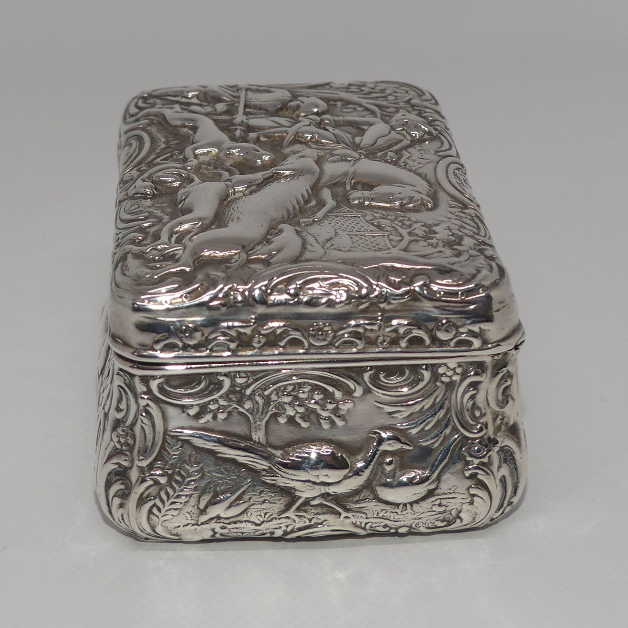 Hanau Germany 19th century 925 Silver Hunting Pattern snuff box