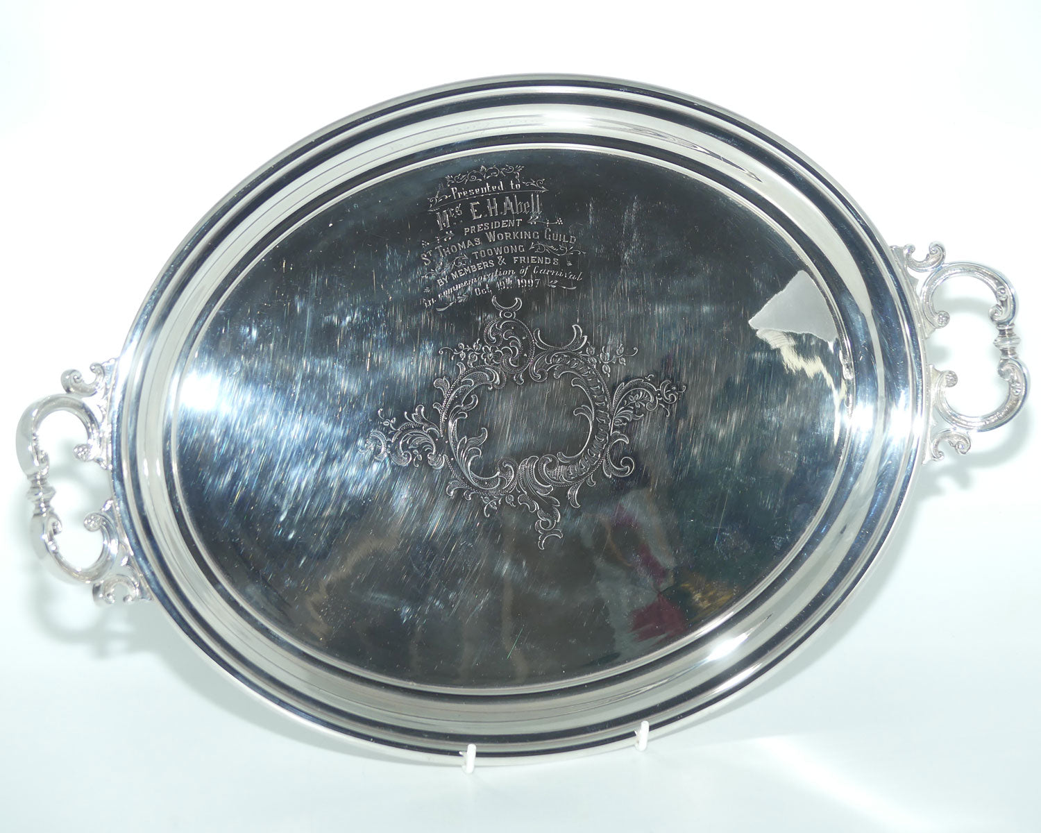 Silver plated Drinks tray | Oval shape with fancy handles