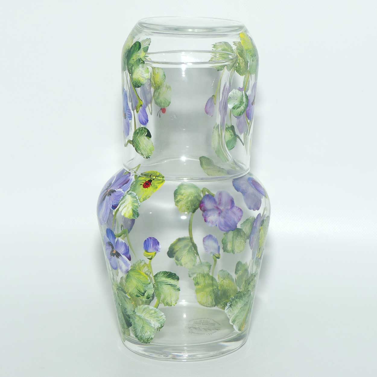 Hand Painted Pansy decoration bedside carafe and tumbler