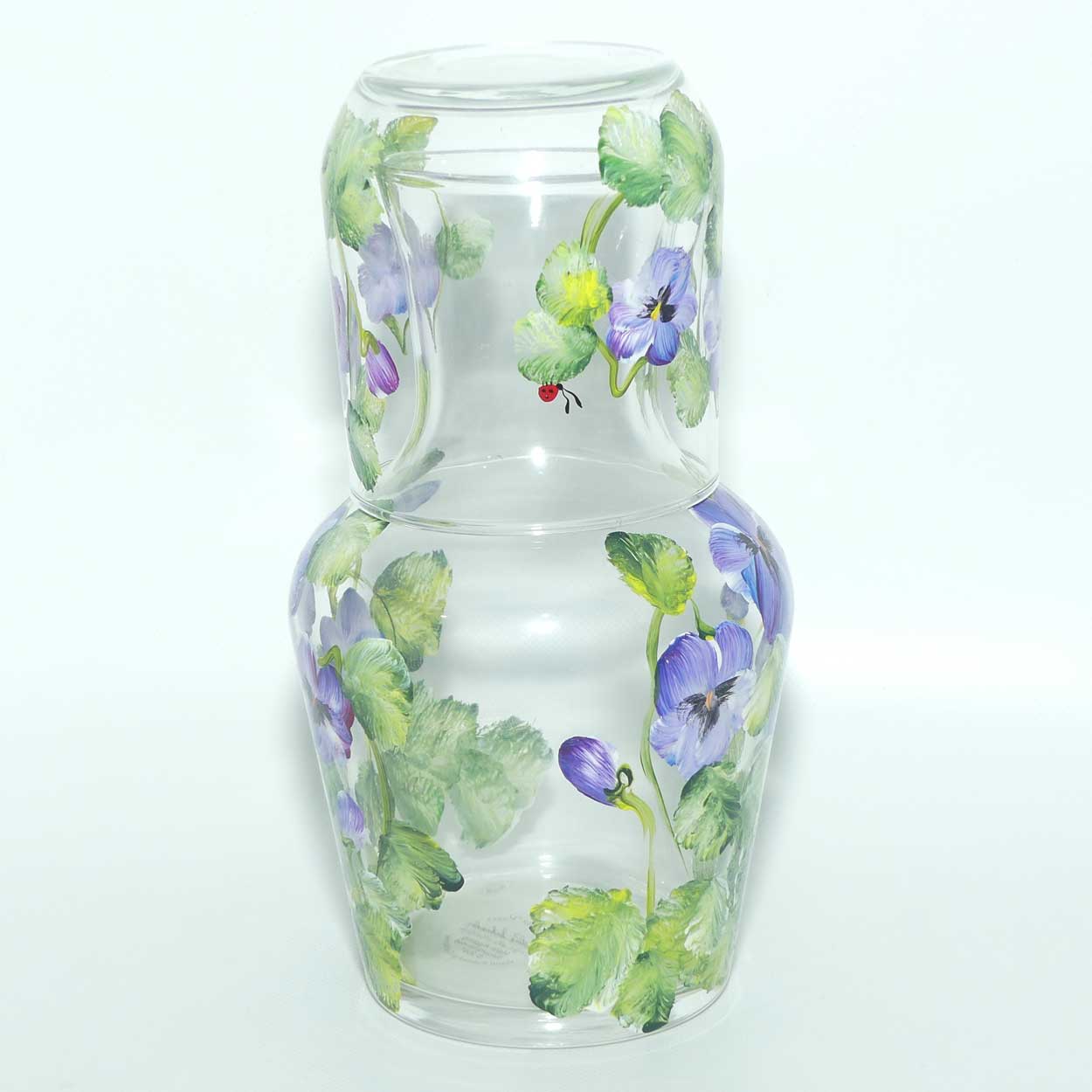 Hand Painted Pansy decoration bedside carafe and tumbler