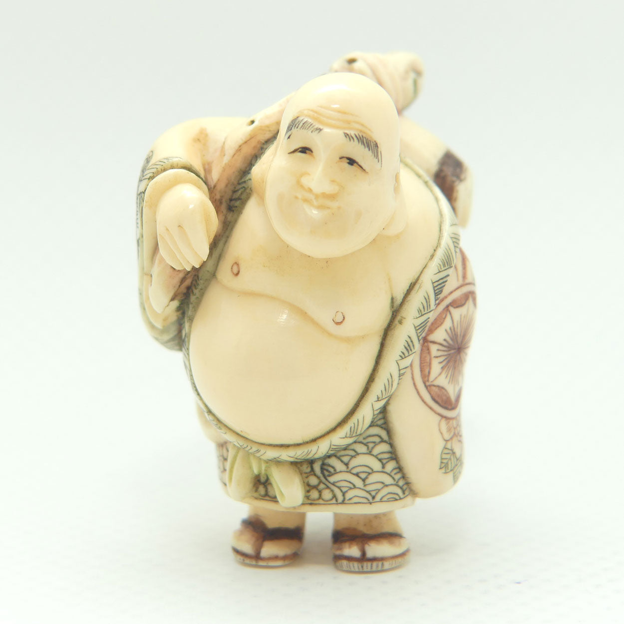 Japanese Carved Ivory Netsuke | Hotei with Sack | signed