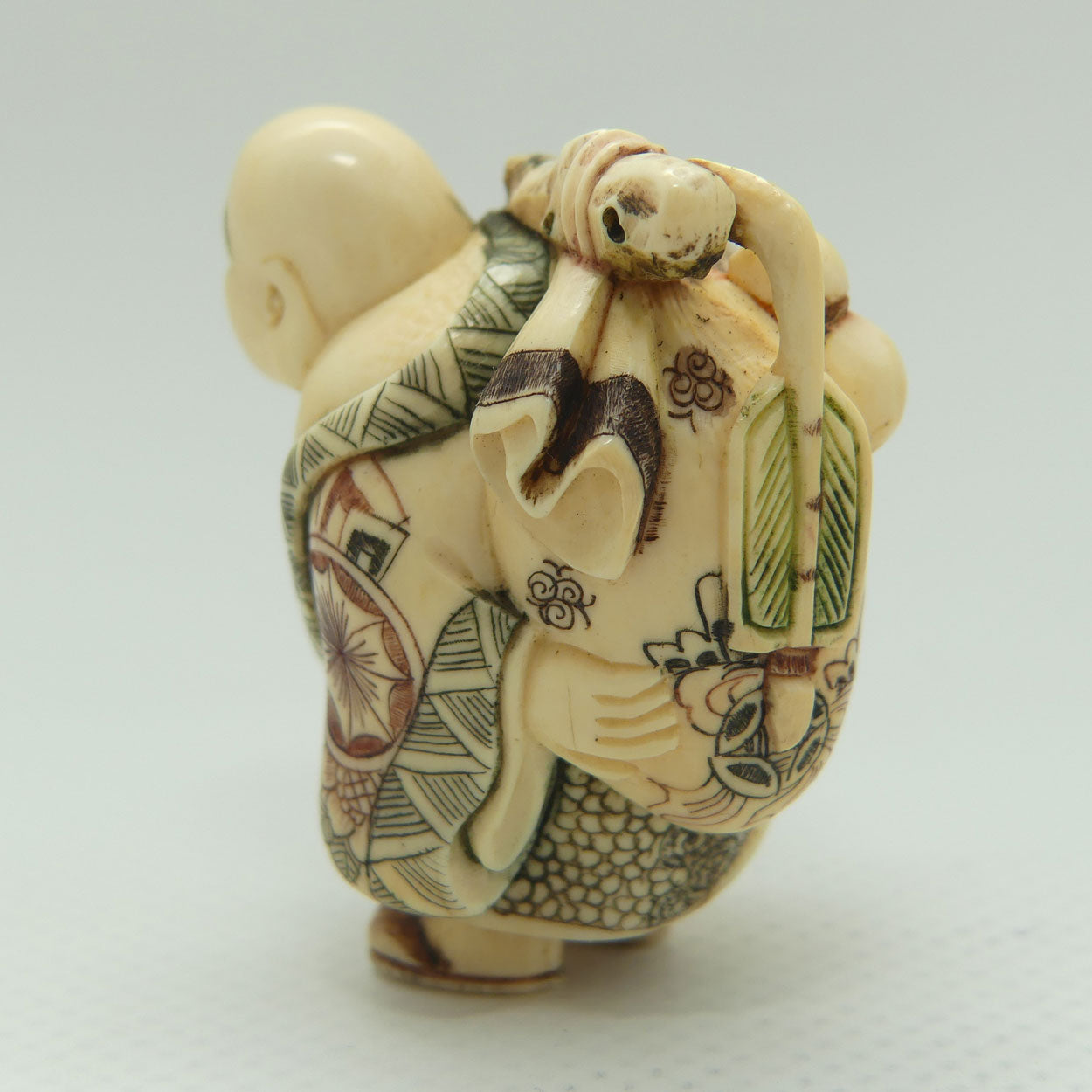 Japanese Carved Ivory Netsuke | Hotei with Sack | signed