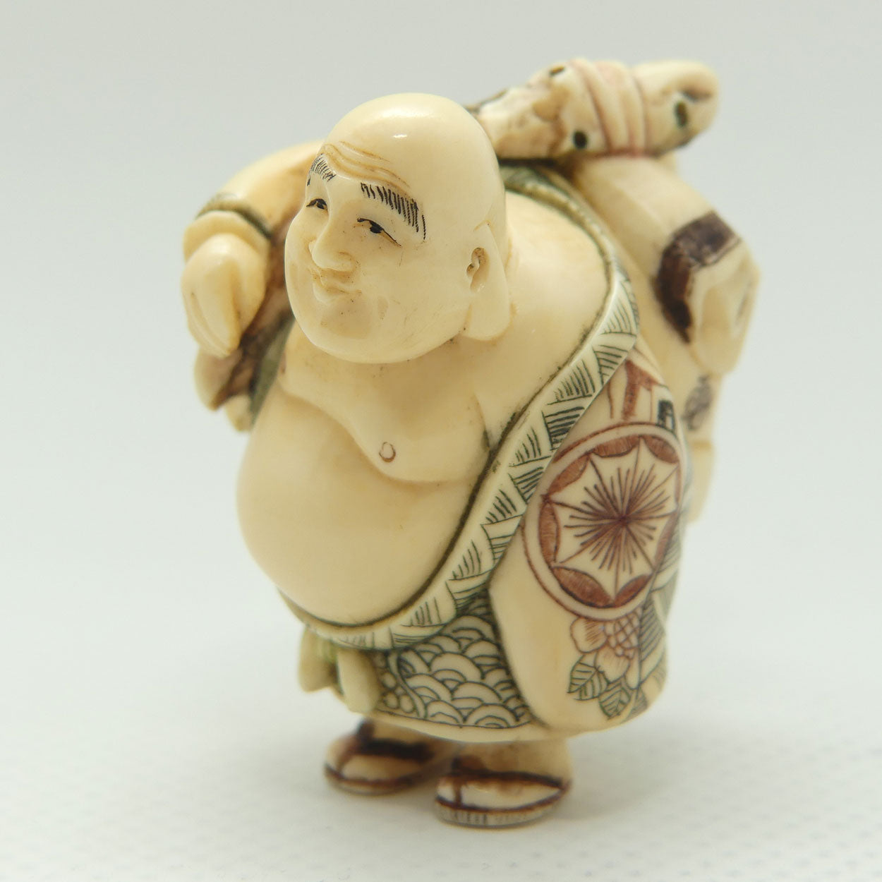 Japanese Carved Ivory Netsuke | Hotei with Sack | signed
