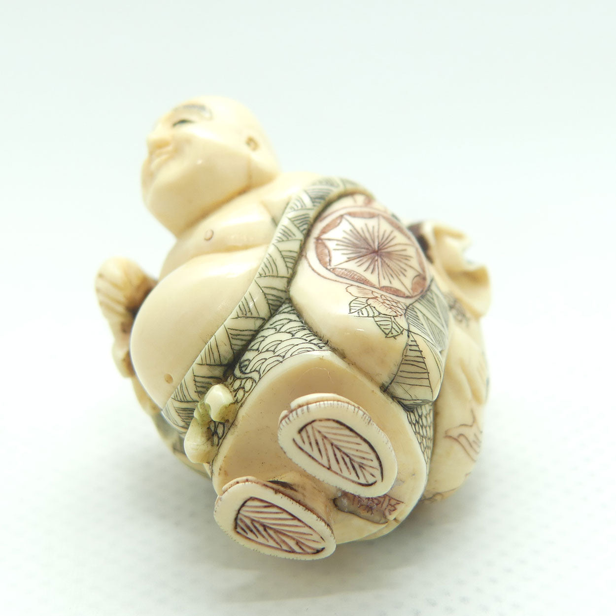 Japanese Carved Ivory Netsuke | Hotei with Sack | signed
