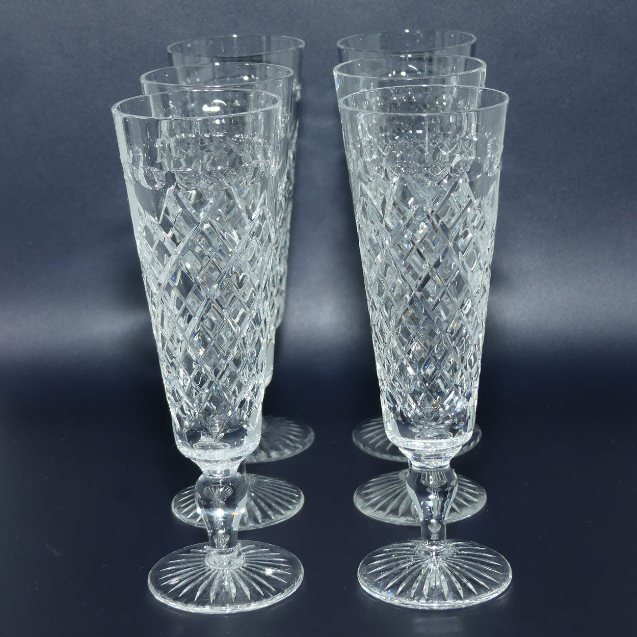 Stuart Crystal | Hardwicke pattern | Round stem | Set of 6 flutes