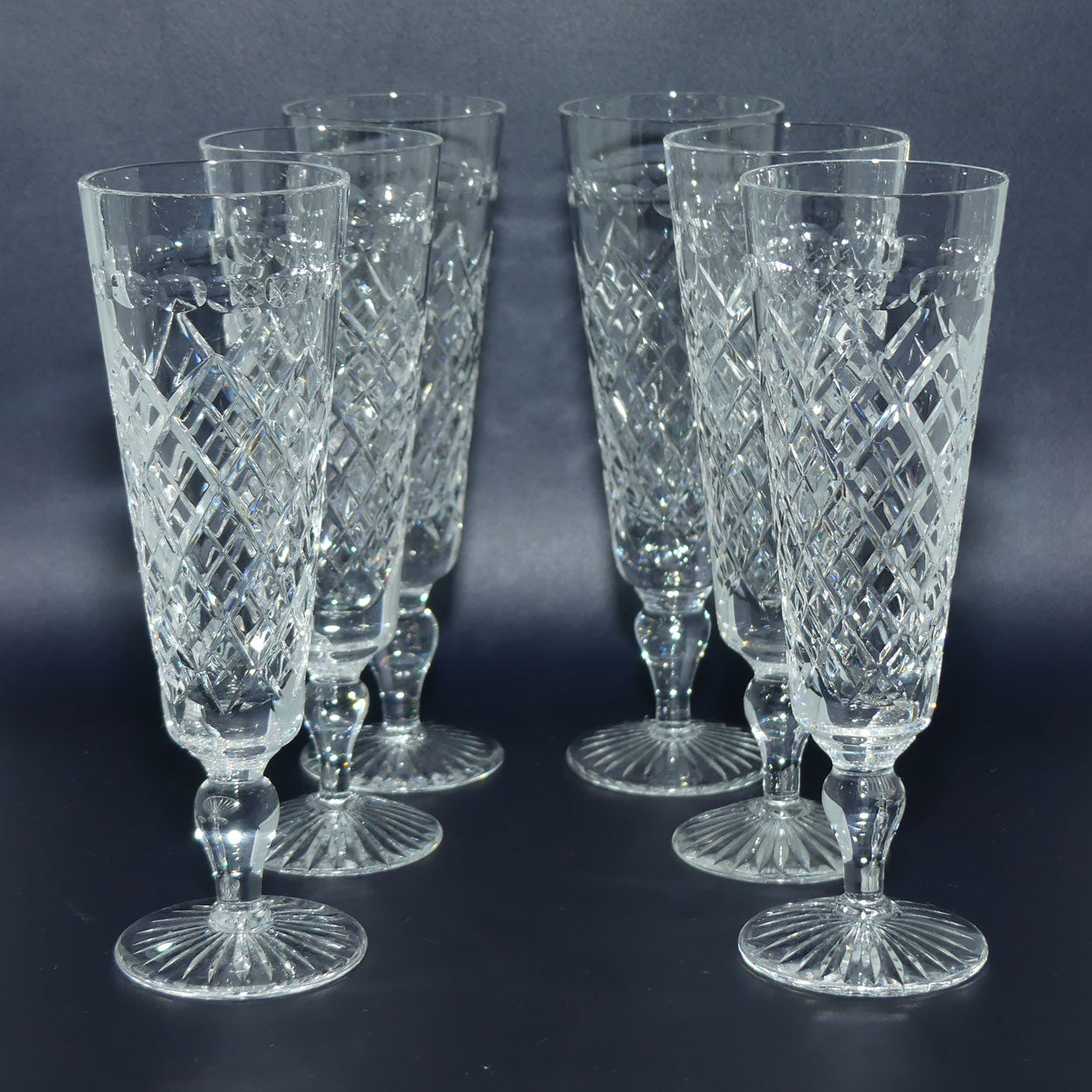 Stuart Crystal | Hardwicke pattern | Round stem | Set of 6 flutes