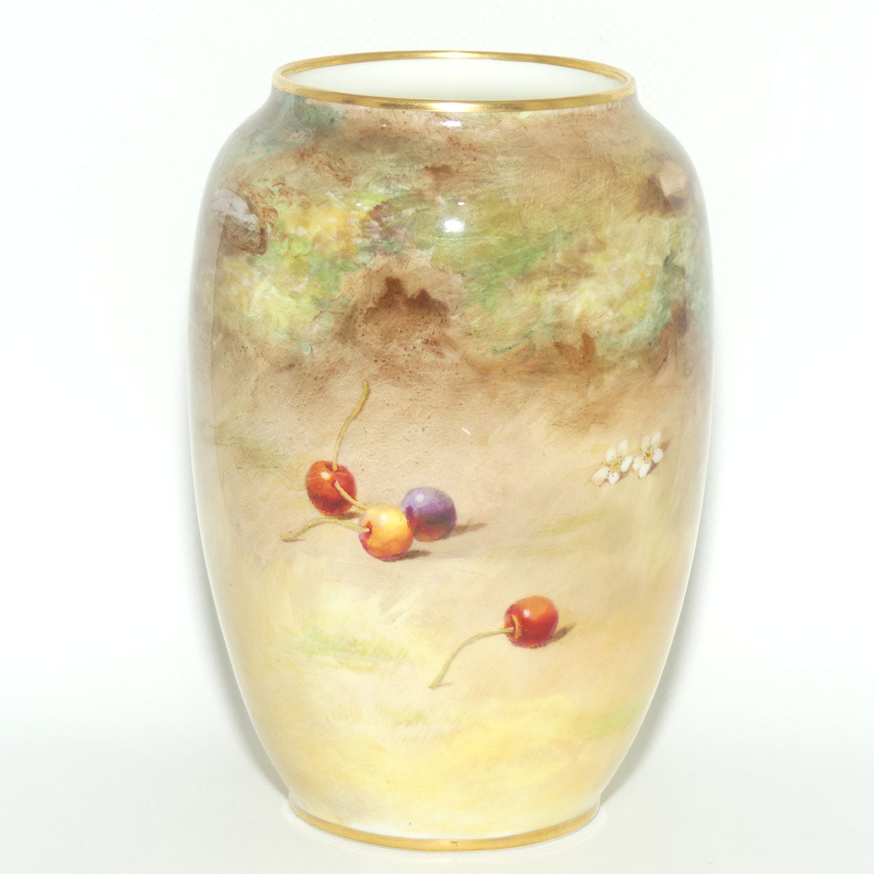 Royal Doulton hand painted and gilt fruit bulbous vase (Harper)