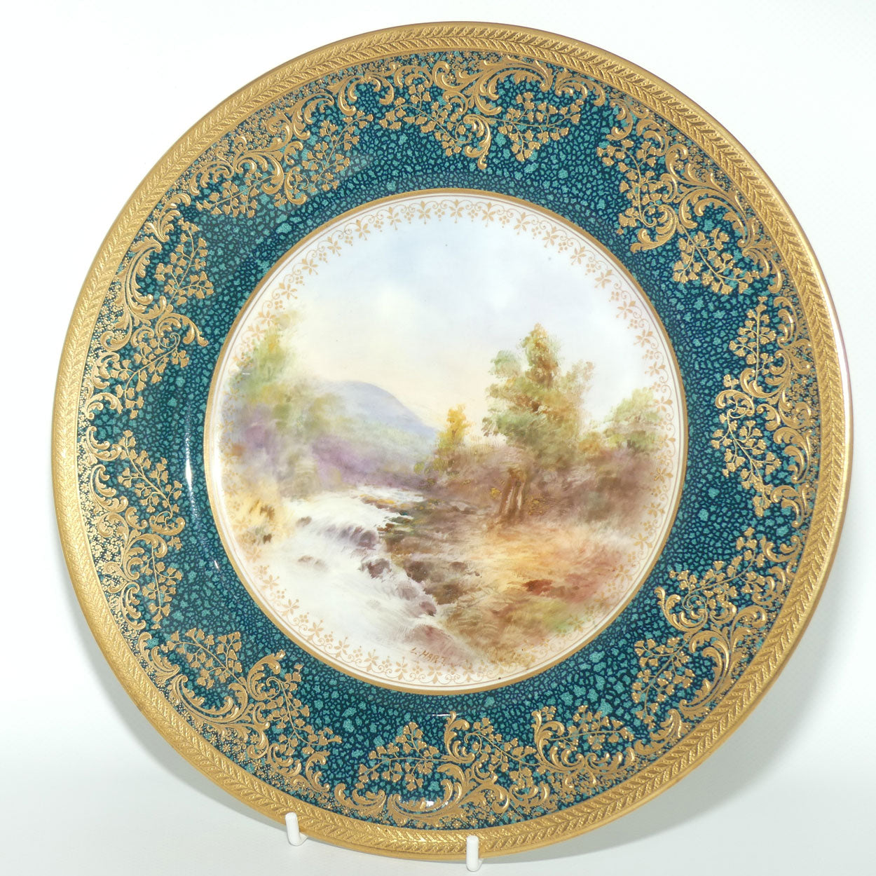 Royal Doulton hand painted & heavily gilt Countryside plate (L Hart)