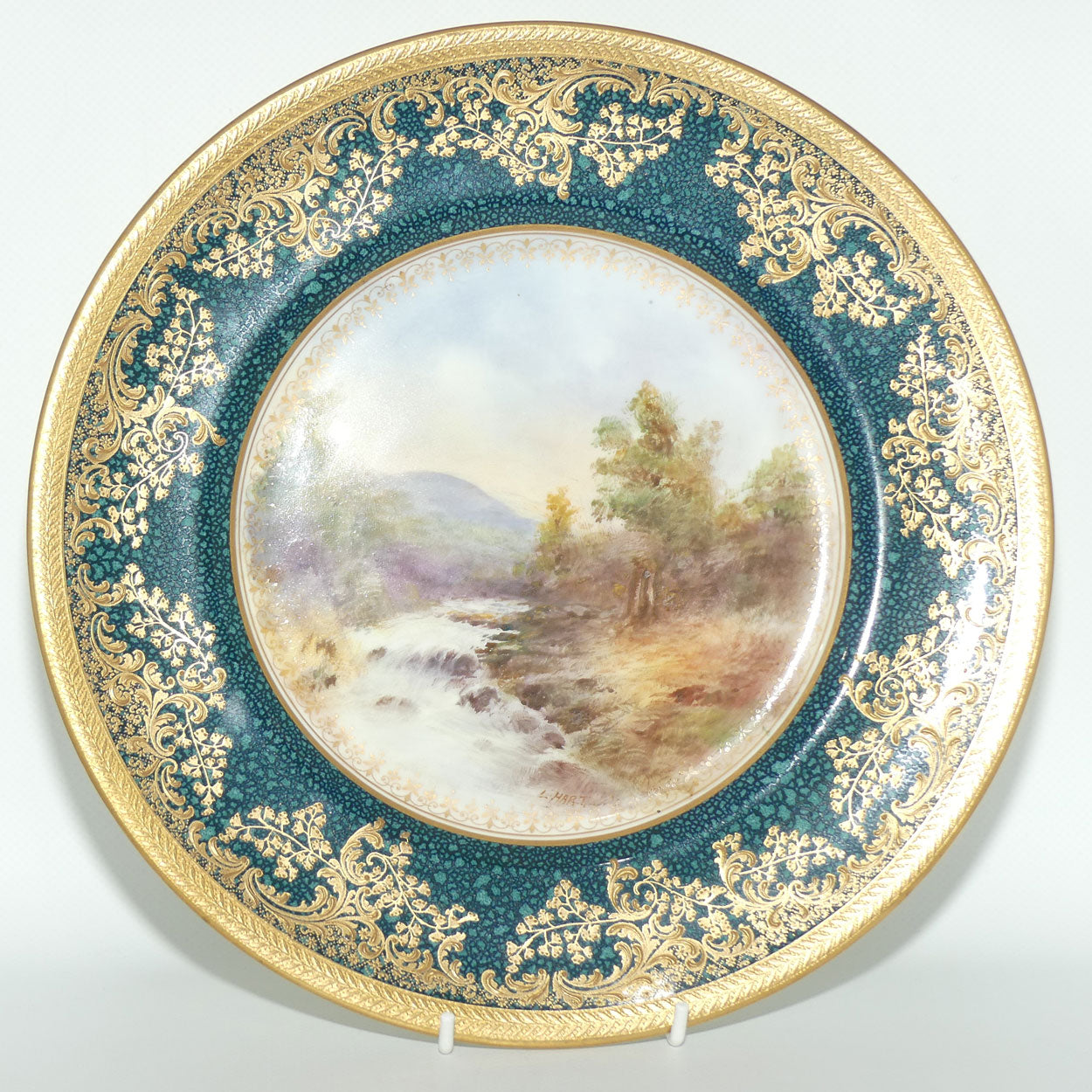 Royal Doulton hand painted & heavily gilt Countryside plate (L Hart)