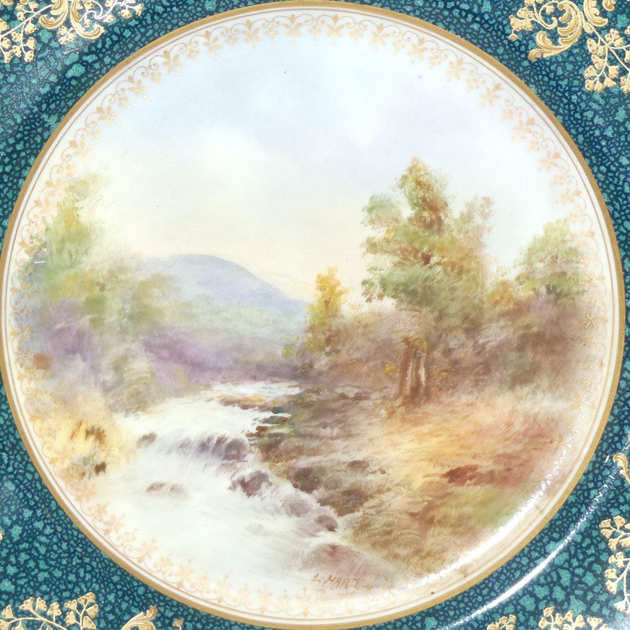 Royal Doulton hand painted & heavily gilt Countryside plate (L Hart)