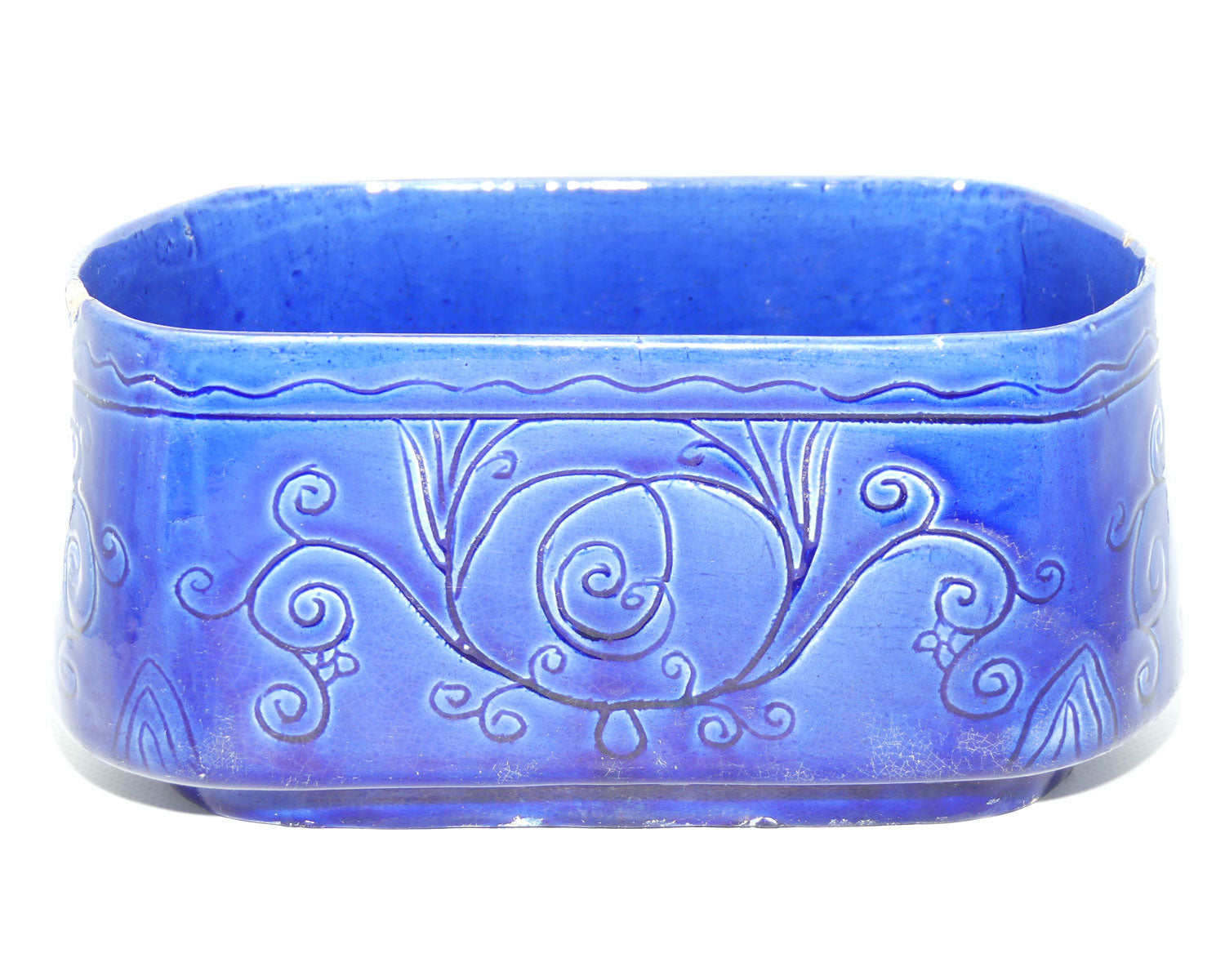 Australian Pottery | Harvey School Queensland Incised Oval Blue Planter | signed John Hepburn Cadell