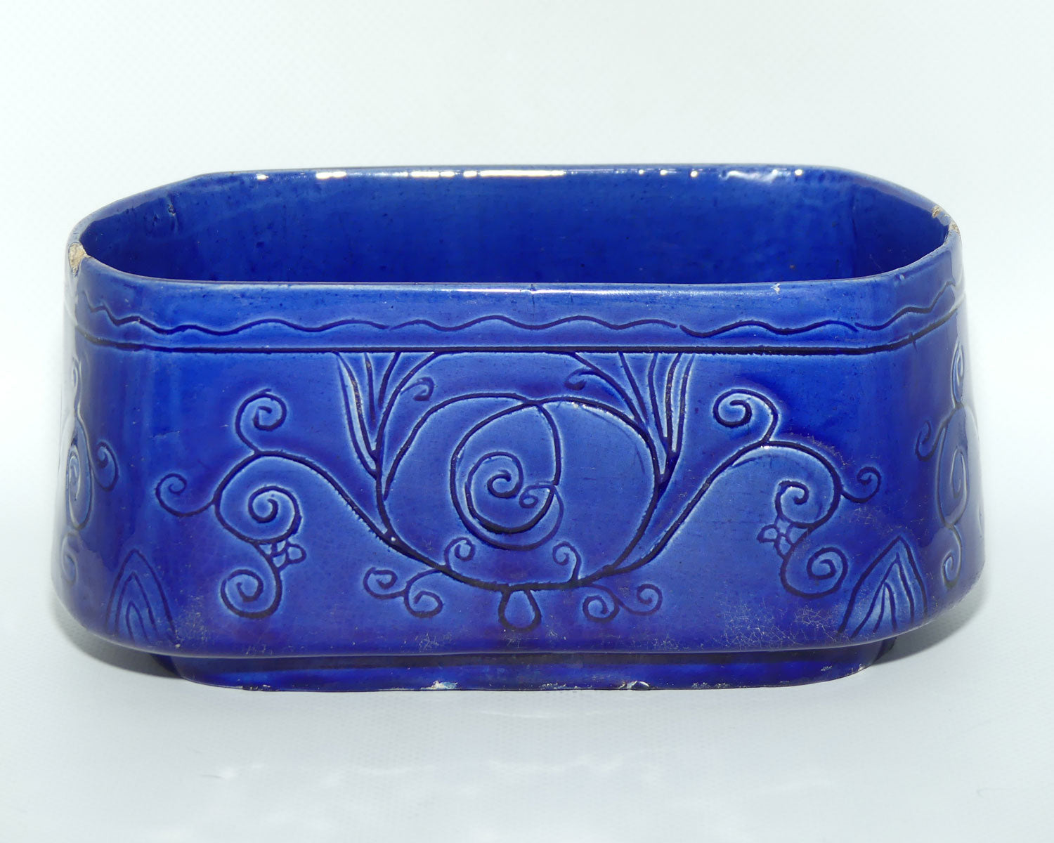 Australian Pottery | Harvey School Queensland Incised Oval Blue Planter | signed John Hepburn Cadell