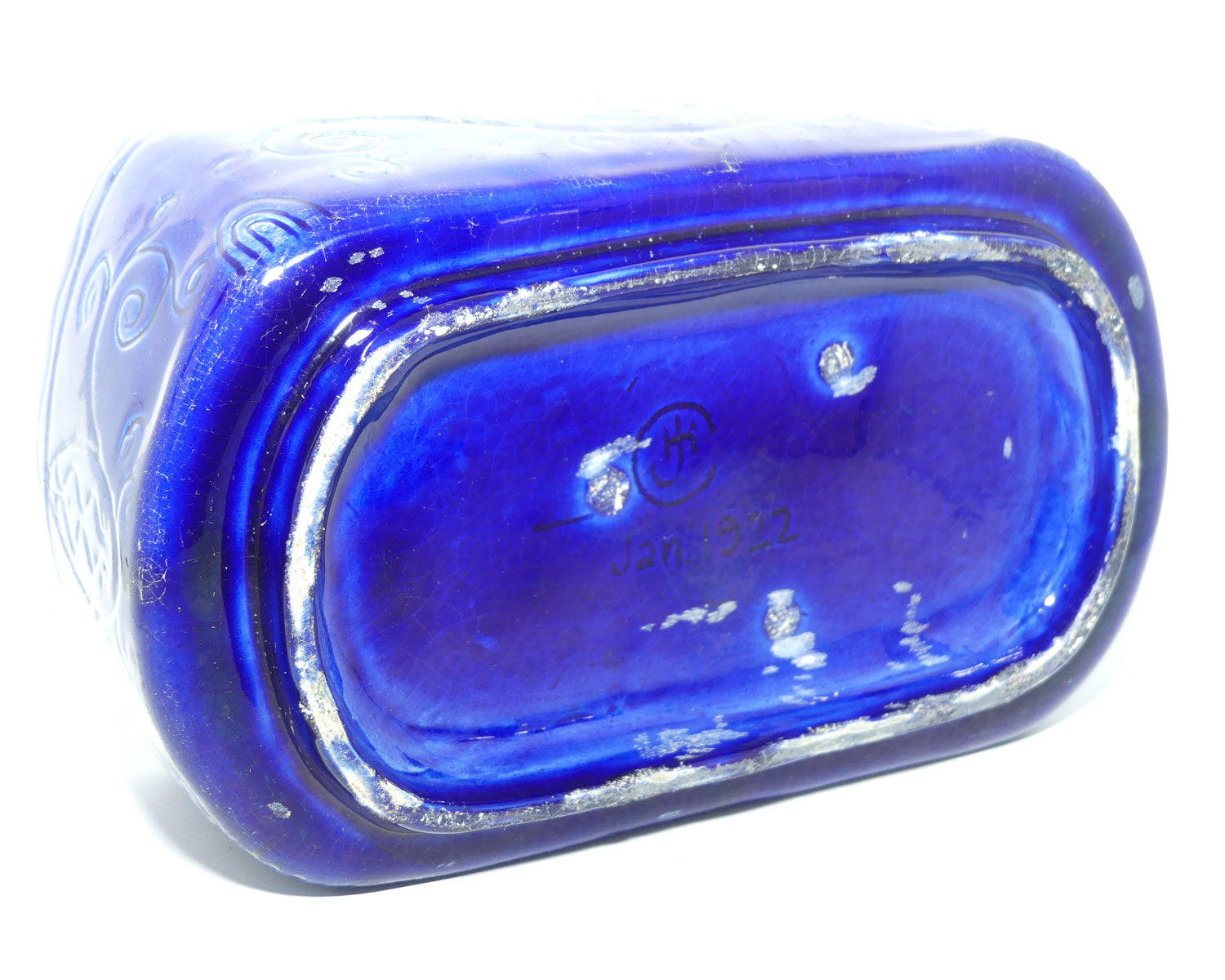 Australian Pottery | Harvey School Queensland Incised Oval Blue Planter | signed John Hepburn Cadell