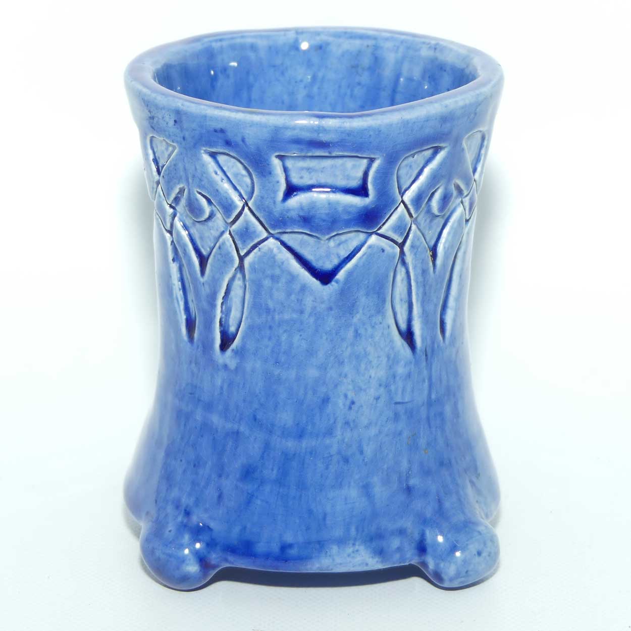 Australian Pottery | Harvey School Pottery Blue incised exercise vase signed AN 1937