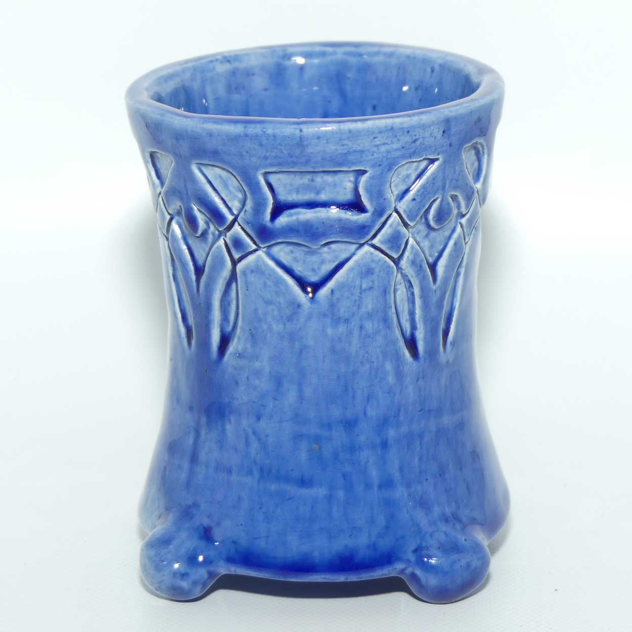 Australian Pottery | Harvey School Pottery Blue incised exercise vase signed AN 1937