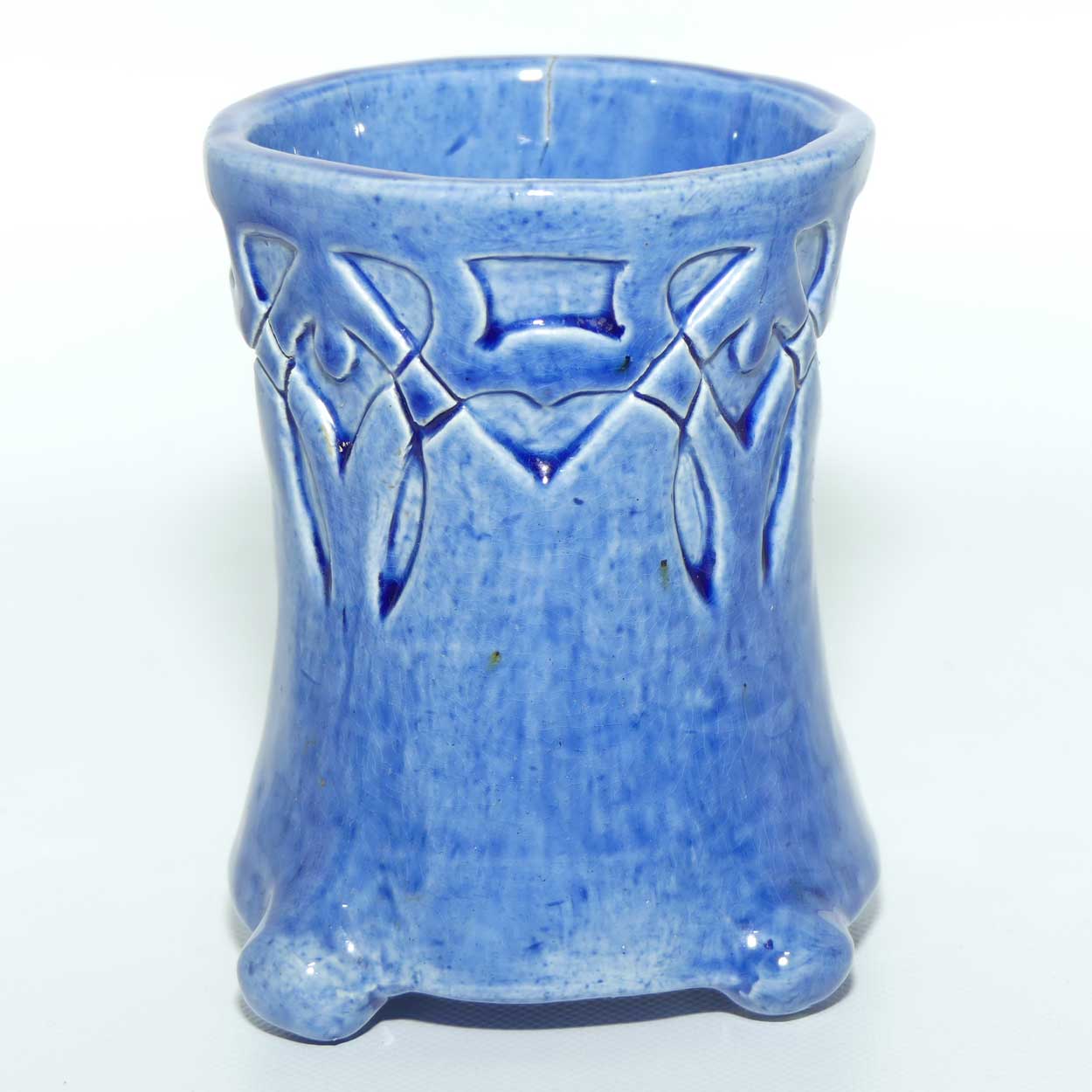 Australian Pottery | Harvey School Pottery Blue incised exercise vase signed AN 1937