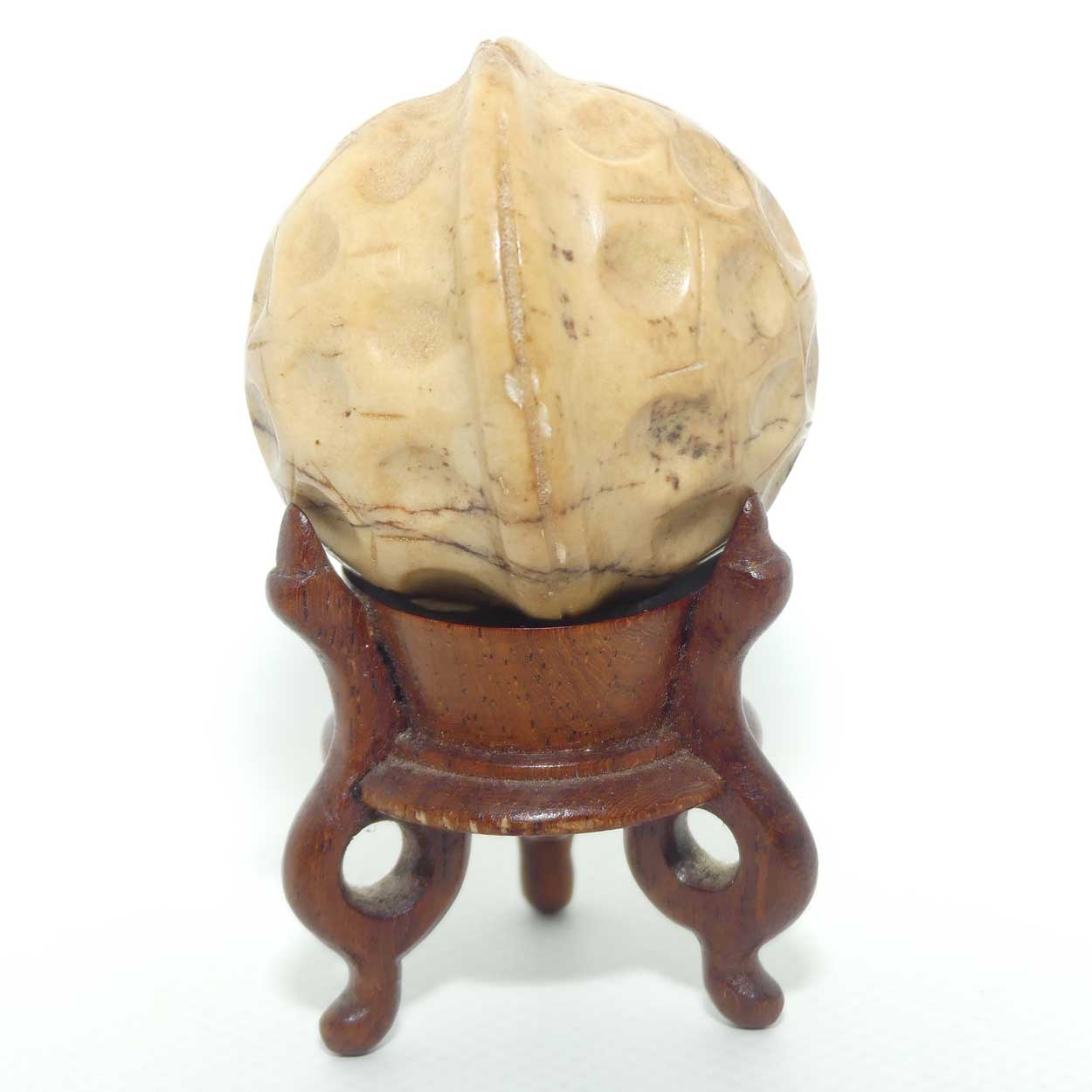 Vintage Chinese Carved Stone Walnut on wooden stand