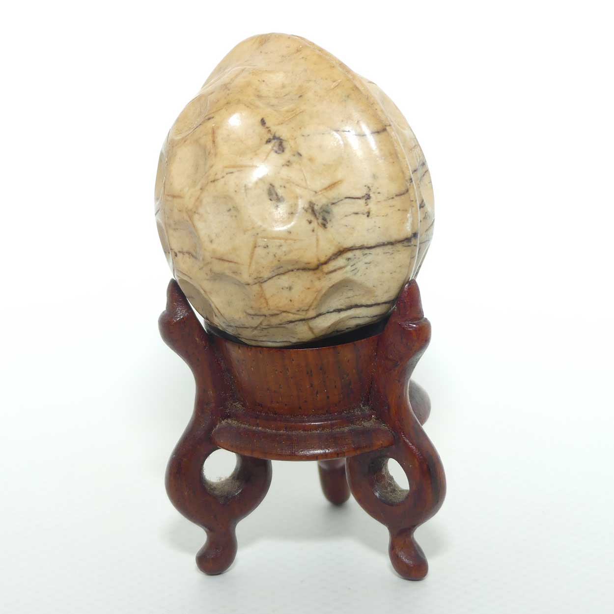 Vintage Chinese Carved Stone Walnut on wooden stand