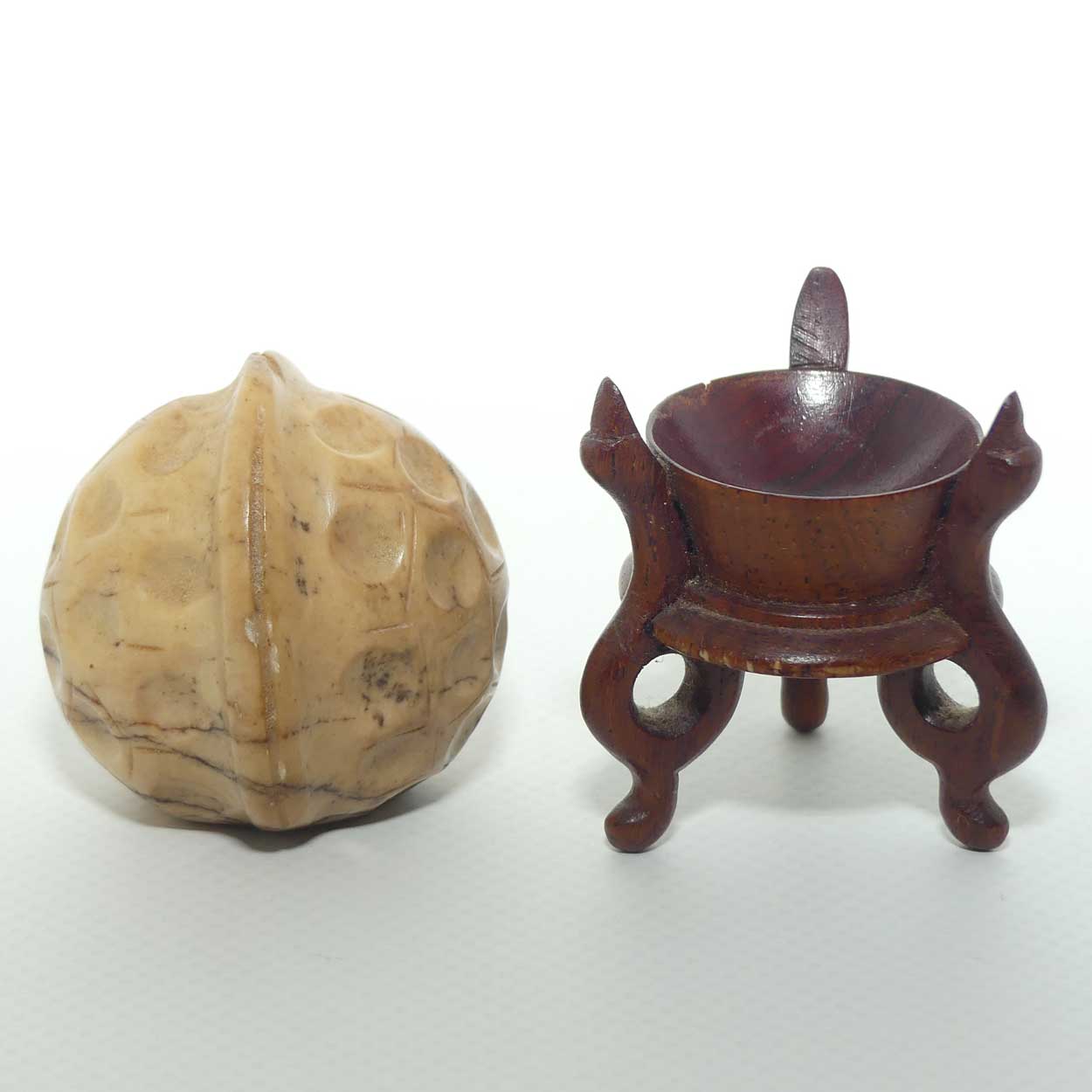Vintage Chinese Carved Stone Walnut on wooden stand