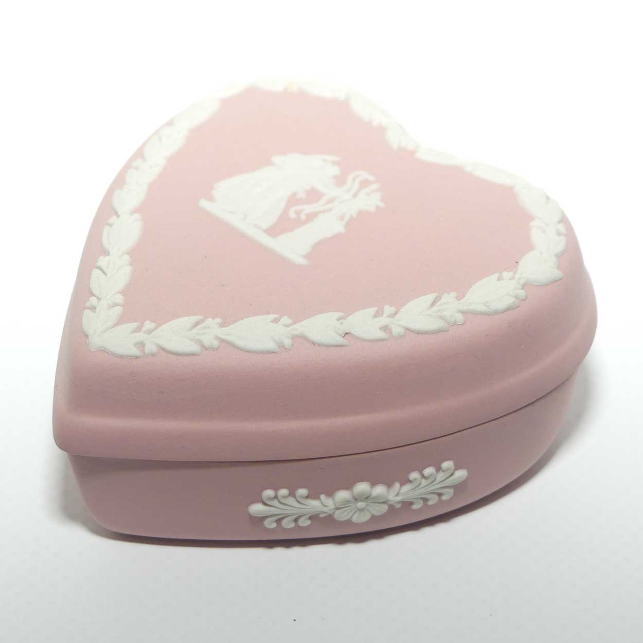 Wedgwood Jasper | White on Pink | Heart shape trinket box