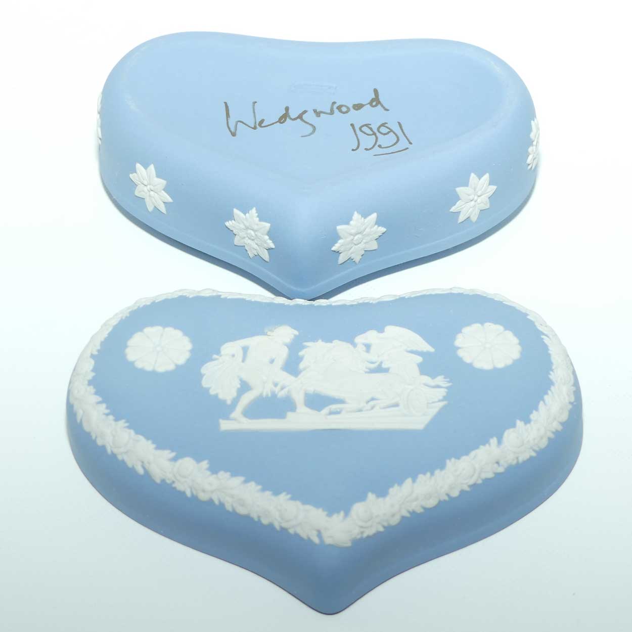 Wedgwood Jasper | White on Pale Blue | Large Heart trinket | Aurora and Tithonos | #2