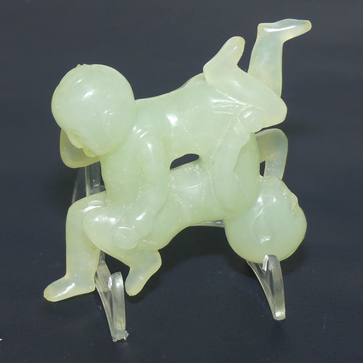 Mid 20th Century Chinese Nephrite Green Jade Liangyi Sheng Sixiang figure