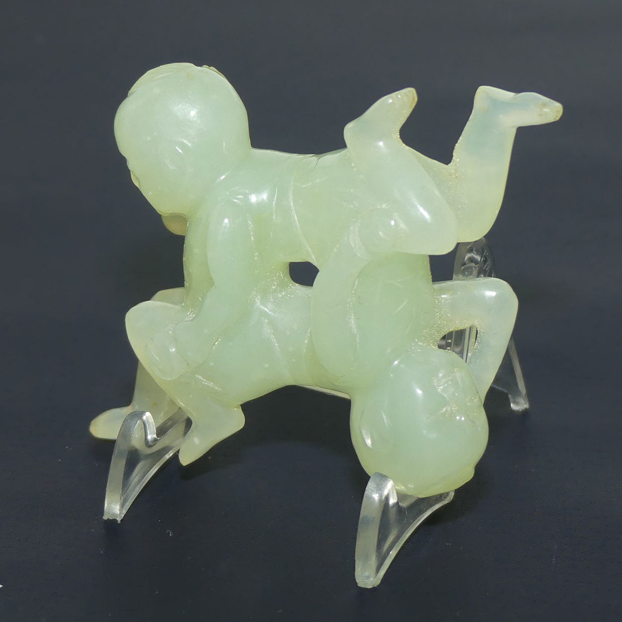 Mid 20th Century Chinese Nephrite Green Jade Liangyi Sheng Sixiang figure