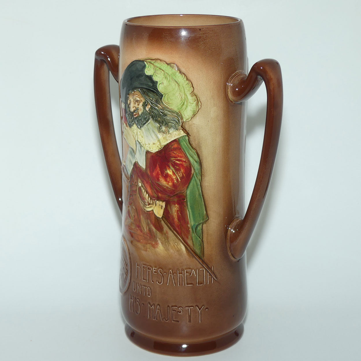 Royal Doulton Aerographed Brown Here's a Health Unto his Majesty double handled vase D5719 | #1