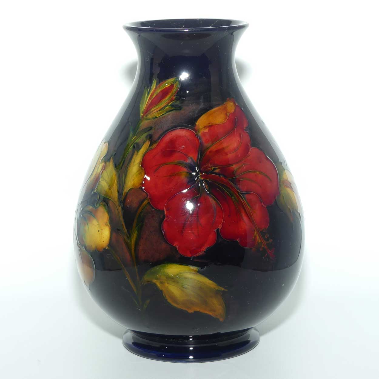 Walter Moorcroft Hibiscus with Flambe Tinted Flowers vase | Shape 7/8