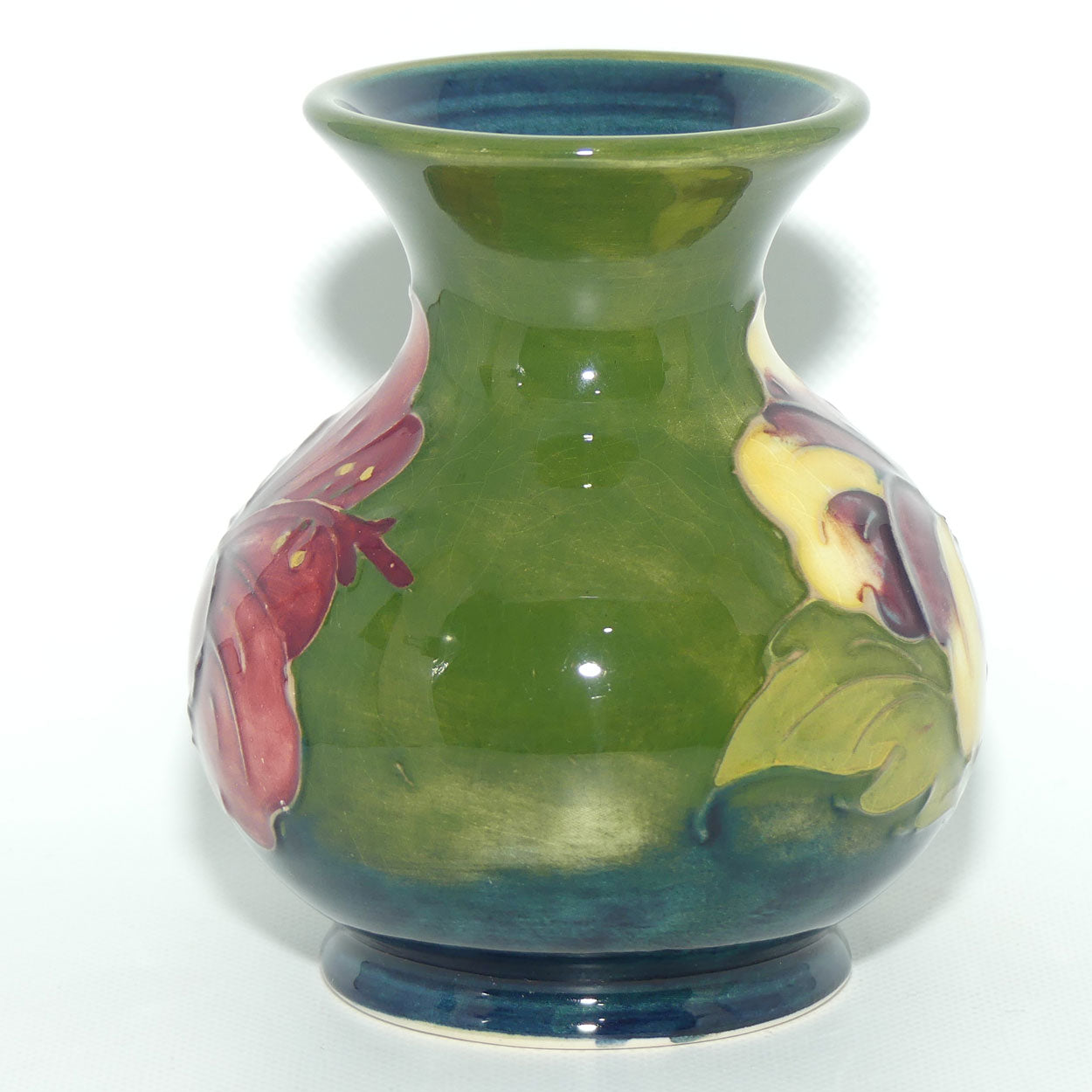 Walter Moorcroft Hibiscus (Green) small vase | Ovoid Body | Wide Rim