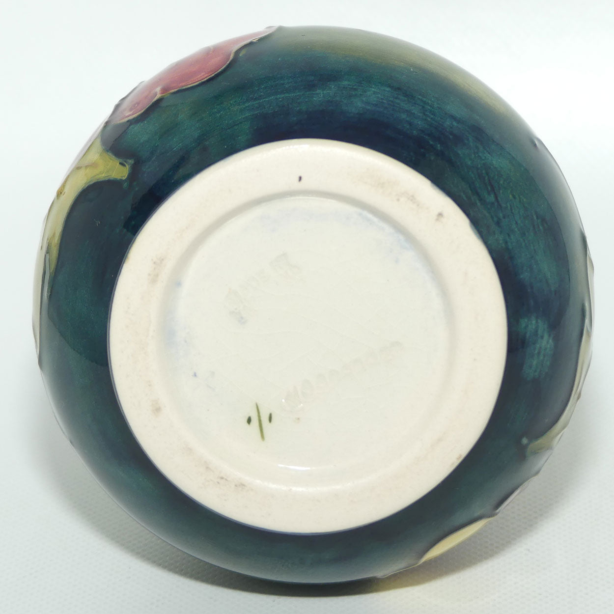 Walter Moorcroft Hibiscus (Green) small vase | Ovoid Body | Wide Rim