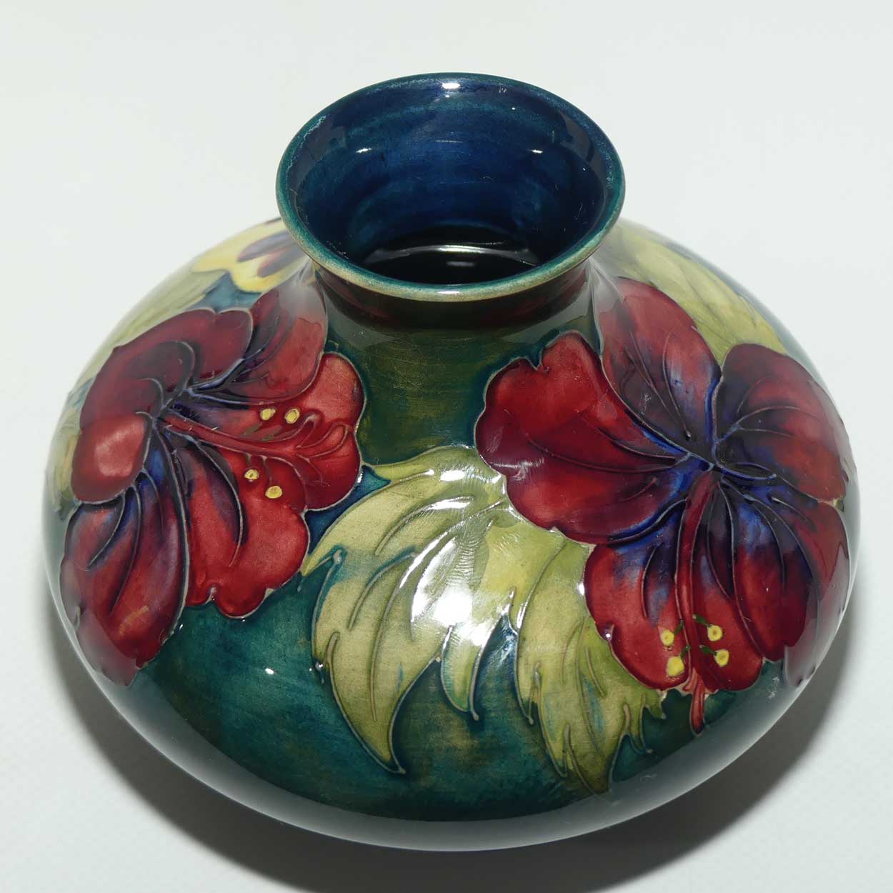 Walter Moorcroft Hibiscus | Olive Green ground vase | Shape 32