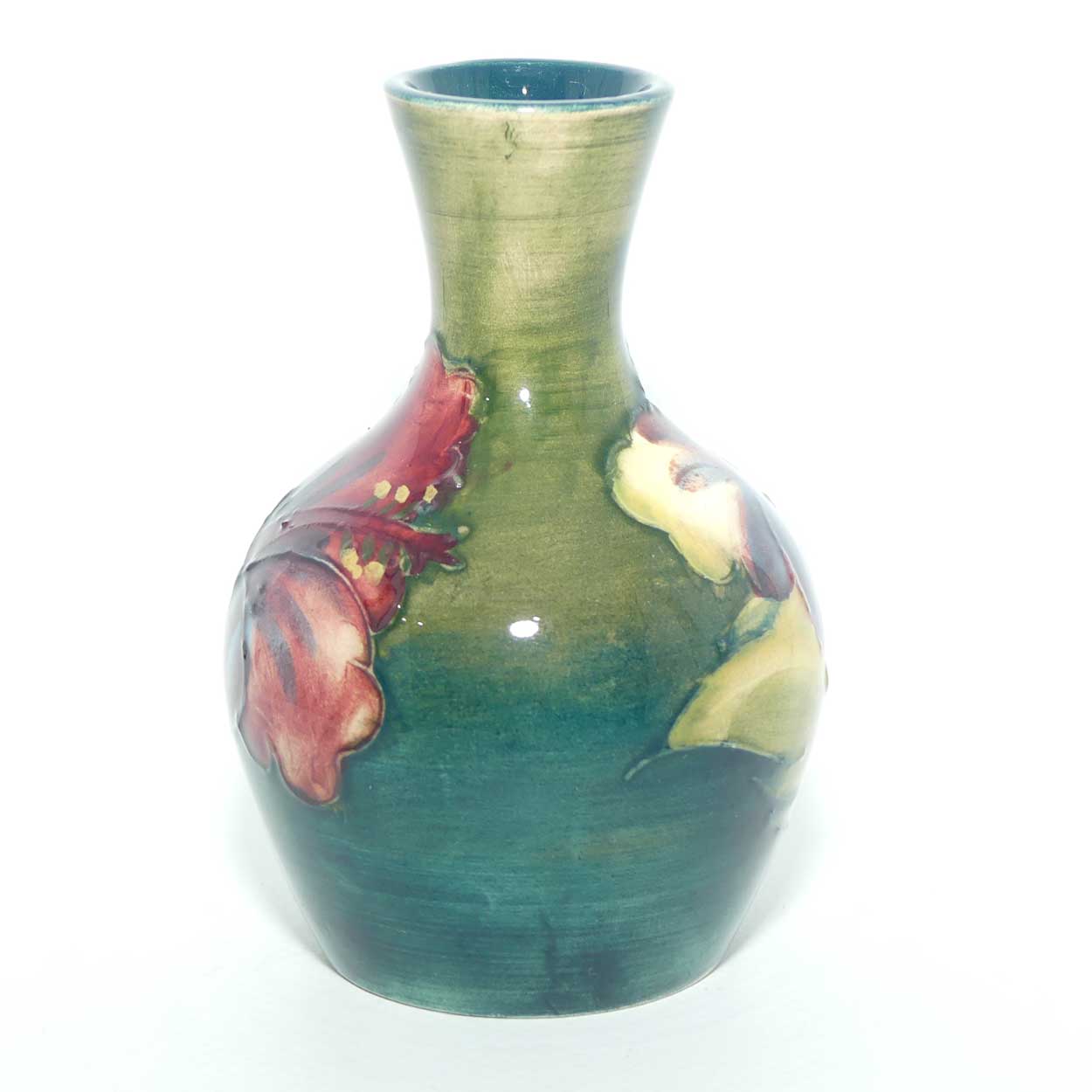 Walter Moorcroft Hibiscus miniature vase | Green ground